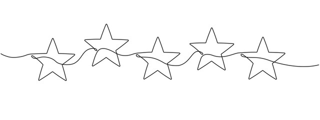 Poster - A continuous outline of five stars. Single line editable 5 star icon. Concept of rating service and customer reviews. Christmas divider. Minimalistic vector drawing.