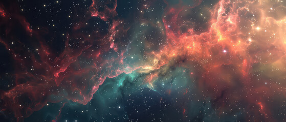 Wall Mural - Panoramic View of Colorful Space Nebula