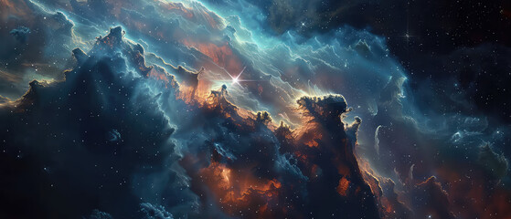 Wall Mural - Galactic nebula clouds with striking sun flare