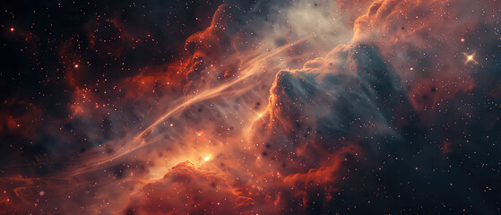 Wall Mural - majestic red and orange nebula in space