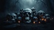 Banner featuring phantom skulls. Horror-themed background with ghostly mist and spectral skulls.
