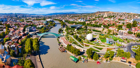 Wall Mural - Tbilisi old town aerial panoramic view