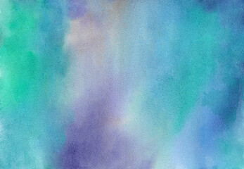 Watercolor texture background Gradient from emerald green to violet blue colors For decoration design print wrapping paper wallpaper Hand painted Northern lights borealis undersea Space Abstract 