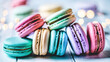 A pile of colorful french macaroons