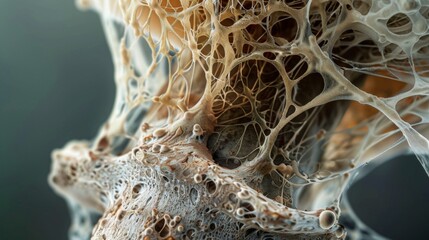 Poster - A microscopic image of a mushroom stem with the mycelium network visible as thin threads wrapping around the base.