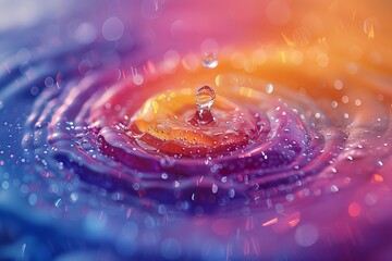 Poster - A macro photograph capturing the dynamic collision of water droplets creating a splash with vibrant colors