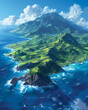 Vibrant Green Island Aerial Art, Saint Vincent and the Grenadines, North America