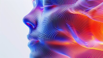 a close up of a woman's face with colorful lines, ai
