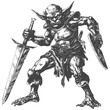 goblin warrior with sword images using Old engraving style