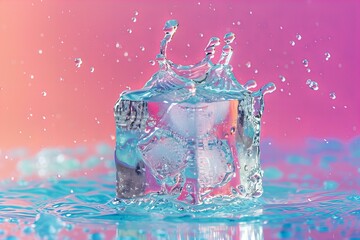 Wall Mural - Summer background with a cube of ice