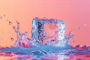 Wall Mural - Summer background with a cube of ice