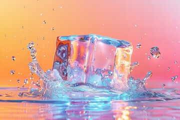 Sticker - Summer background with a cube of ice