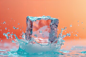 Sticker - Summer background with a cube of ice