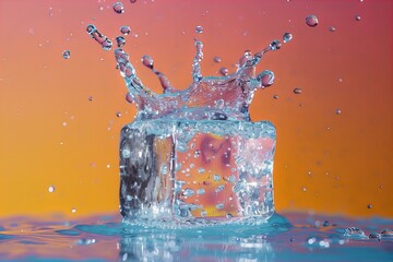 Canvas Print - Summer background with a cube of ice