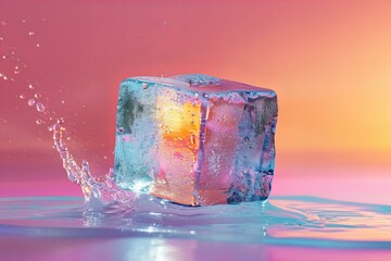 Canvas Print - Summer background with a cube of ice