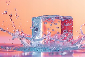 Canvas Print - Summer background with a cube of ice