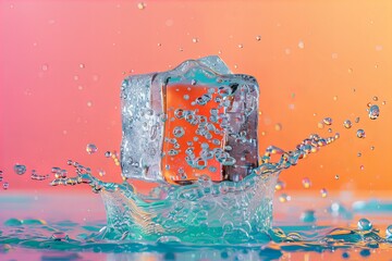 Poster - Summer background with a cube of ice