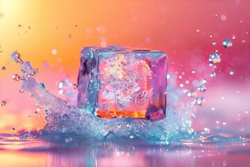 Poster - Summer background with a cube of ice