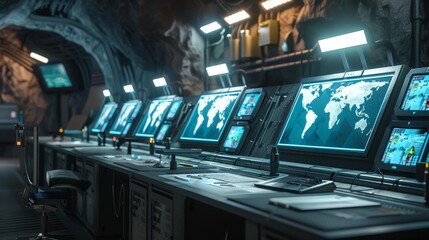 Poster - A digital simulation of a high-tech underground bunker  AI generated illustration