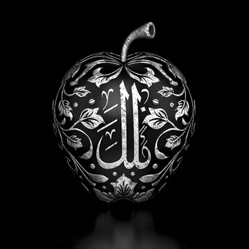 Ornate Apple Geometric Design: Black and White Intricate Arabesque Artwork