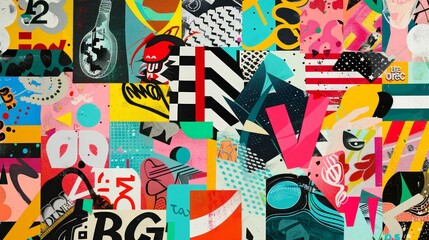 Poster - A memphis-style collage of corporate logos  AI generated illustration