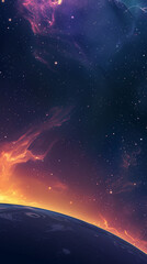 Poster - Fiery horizon of Earth with a cosmic purple nebula backdrop.