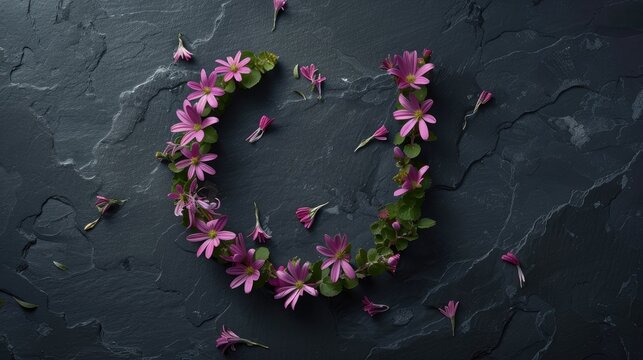 Tiny flower letter Q on a dark backdrop