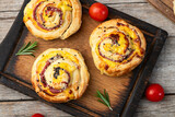 Fototapeta Panele - Homemade Puff pastry pinweel ( rolls ) Mini pizza