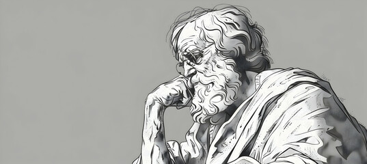 Wall Mural - Generate a minimalist line art portrait of an ancient philosopher, using sparse, thoughtful strokes and an emphasis on the gaze to reflect their wisdom and introspection