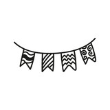 Fototapeta  - Cute doodle celebration garland with flags clipart. Hand drawn vector illustration