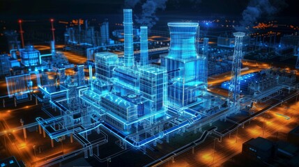 Poster - Illuminated Factory at Night