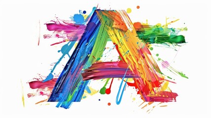 Wall Mural - Bright and educational letter A, poster for children, each letter distinctively painted with colorful, playful brushstrokes on a simple background, ideal for a nursery or playroom