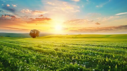 Wall Mural - Countryside field, sunny day in the countryside