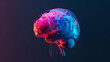 anatomic brain, perfectly designed 3D, solid, pink and blue tones, vivid rainbow colours, plain black background