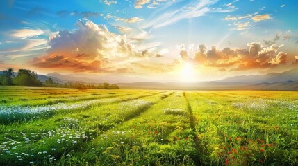 Wall Mural - Countryside field, sunny day in the countryside