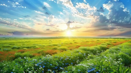 Wall Mural - Countryside field, sunny day in the countryside