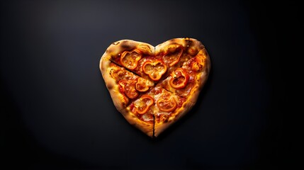 Heart Shaped Bell Pepper Pizza Isolated On Black Background (Generative AI)