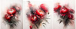 Tryptyk czerwone kwiaty piwonie. Tło kwiatowe wiosenne. Obraz na ściane, dekoracja. Tapeta kwiatowa. Motyw kwiatowy