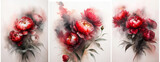 Fototapeta  - Tryptyk czerwone kwiaty piwonie. Tło kwiatowe wiosenne. Obraz na ściane, dekoracja. Tapeta kwiatowa. Motyw kwiatowy
