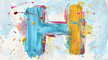 Wall Mural - Bright and educational letter H, poster for children, each letter distinctively painted with colorful, playful brushstrokes on a simple background, ideal for a nursery or playroom