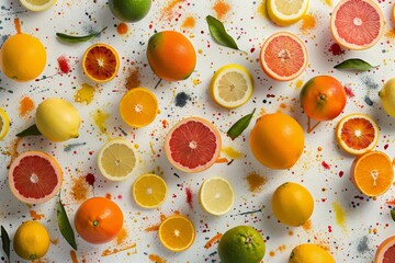 Wall Mural - Artistic Citrus Fruit Assortment with Paint Splatter