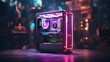 A visually striking capture of a gaming PC, featuring an isolated screen for mockups and presentations, presented in a modern case with vivid RGB lighting.