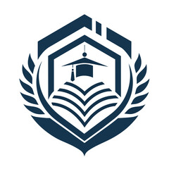 Poster - logo featuring a book surrounded by blue and white colors, symbolizing knowledge and information, a 