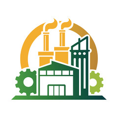 Poster - The logo of a factory showcasing industrial theme and stylized machinery, An artistic representation of a manufacturing plant's machinery and processes