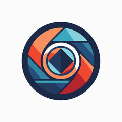 Poster - Circular logo featuring a geometric design in a streamlined style, A simple and streamlined graphic of a camera lens for a photography-focused news outlet