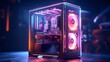 Stunning image of a gaming PC setup, showcasing an isolated screen for app or game presentations, enclosed in a modern case with eye-catching RGB lighting effects.