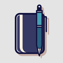 Poster - A pen lays on top of an open book, ready for writing or note-taking, A sleek and elegant design of a pen and notebook for a journalism blog