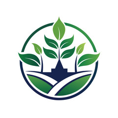 Sticker - A green leaf logo displayed on a plain white background, A sleek logo design evoking the tranquility and simplicity of a well-tended garden