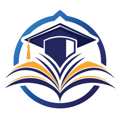 Poster - A graduation cap placed on top of a book, symbolizing academic achievement, A sleek, modern design featuring a stylized book and graduation cap