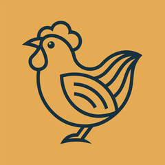 Wall Mural - Stylized outline of a chicken drawn on a vibrant yellow background, A stylized outline of a chicken in a minimalist style, minimalist simple modern vector logo design